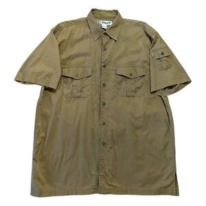 Men’s Y2K Khaki Cargo Utility Shirt L Oversized Streetwear Gorpcore Workwear